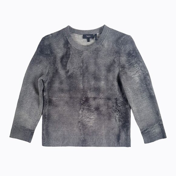 Theory Gray Abstract Sweater Burnout Design Wool Cashmere Grunge Watercolor Sz S - Picture 1 of 6